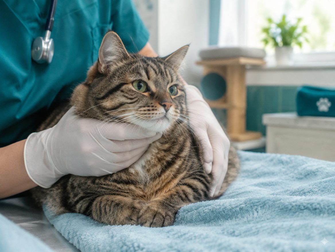 Gato en control veterinario